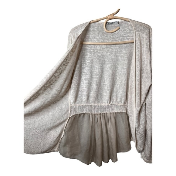 Elena Baldi Oat Sheer Cardigan with Contrasting Silky Hem Made in Italy Size L - Picture 4 of 12